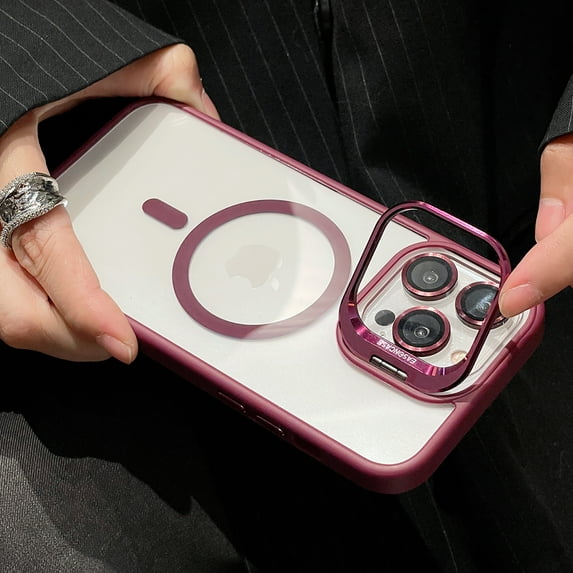 Magnetic Clear Designed for iPhone 13 Pro Max Case, Military-Grade Shockproof Protective Case, Compatible with MagSafe, Camera Lens Holder Stand Phone Case, Scratch-Resistant Back Cover, Winered