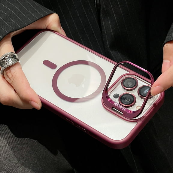 Magnetic Clear Designed for iPhone 13 Pro Max Case, Military-Grade Shockproof Protective Case, Compatible with MagSafe, Camera Lens Holder Stand Phone Case, Scratch-Resistant Back Cover, Winered