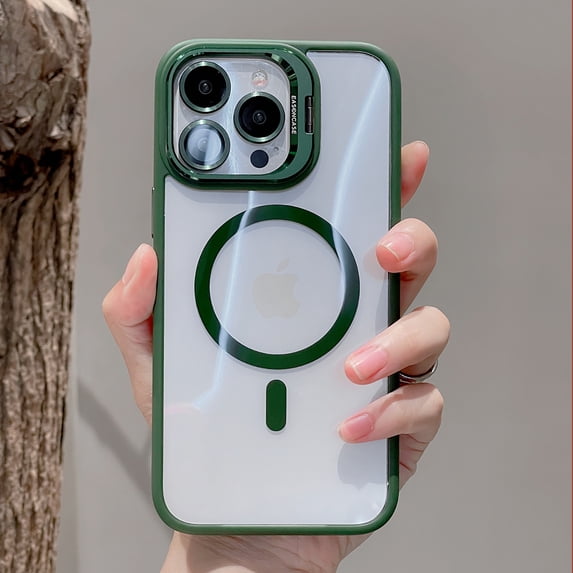 Magnetic Clear Designed for iPhone 14 Case, Military-Grade Shockproof Protective Case, Compatible with MagSafe, Camera Lens Holder Stand Phone Case, Scratch-Resistant Back Cover, Darkgreen
