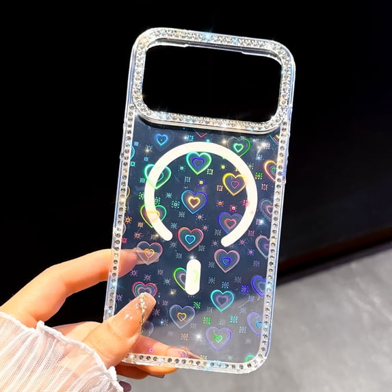 Magnetic Clear Glitter Case for iPhone 13 Pro, Compatible with MagSafe Cute Bling Sparkly Diamond Rhinestone Women Girls Anti-Scratch Shockproof Slim Fit Case for iPhone 13 Pro, C