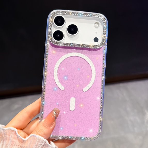 Magnetic Clear Glitter Case for iPhone 13 Pro, Compatible with MagSafe Cute Bling Sparkly Diamond Rhinestone Women Girls Anti-Scratch Shockproof Slim Fit Case for iPhone 13 Pro, F