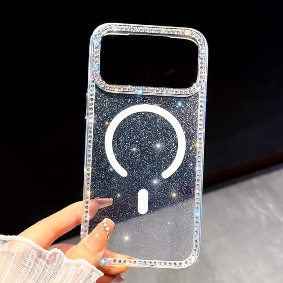 Magnetic Clear Glitter Case for iPhone 14 Plus, Compatible with MagSafe Cute Bling Sparkly Diamond Rhinestone Women Girls Anti-Scratch Shockproof Slim Fit Case for iPhone 14 Plus, B