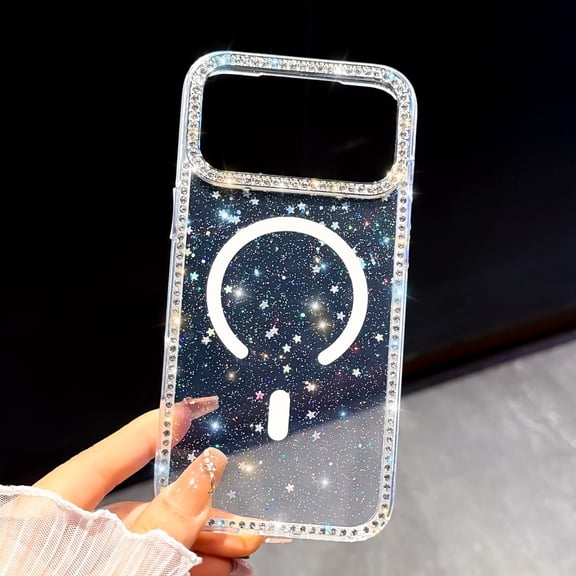 Magnetic Clear Glitter Case for iPhone 14 Plus, Compatible with MagSafe Cute Bling Sparkly Diamond Rhinestone Women Girls Anti-Scratch Shockproof Slim Fit Case for iPhone 14 Plus, A
