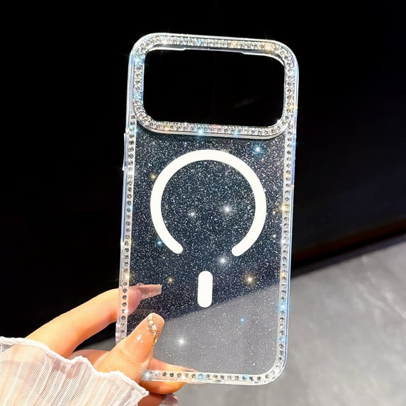 Magnetic Clear Glitter Case for iPhone 14 Pro, Compatible with MagSafe Cute Bling Sparkly Diamond Rhinestone Women Girls Anti-Scratch Shockproof Slim Fit Case for iPhone 14 Pro, B