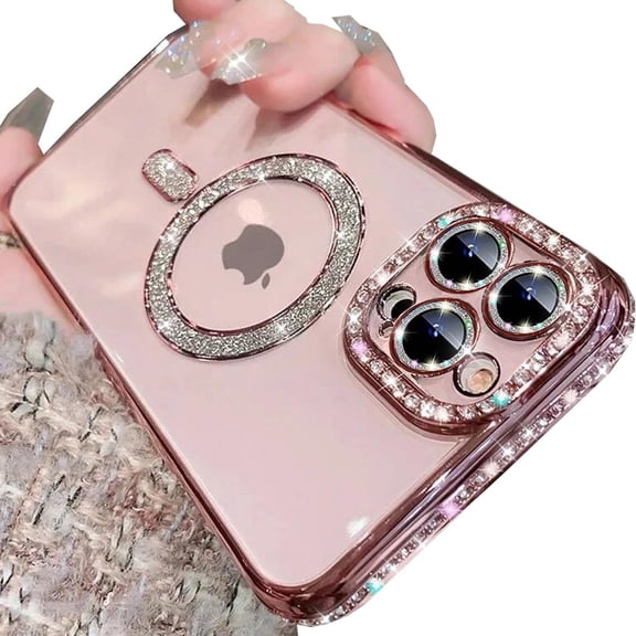 Magnetic Clear Glitter Case for iPhone 16 Pro, [Compatible with MagSafe] Cute Luxury Bling Sparkly Diamond with Camera Protector Soft TPU Bumper Women Girls Case for iPhone 16 Pro 6.3", Pink
