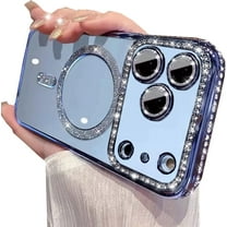Magnetic Clear Glitter Case for iPhone 17 Pro, [Compatible with MagSafe] Cute Bling Sparkly Diamond Rhinestones with Camera Protector TPU Bumper Women Girls Case for iPhone 17 Pro 6.3", Blue