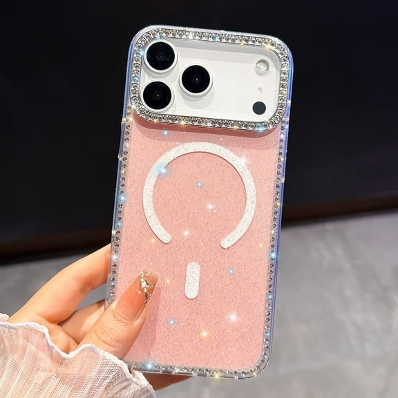 Magnetic Clear Glitter Case for iPhone 17 Pro Max, Compatible with MagSafe Cute Bling Sparkly Diamond Rhinestone Women Girls Anti-Scratch Shockproof Slim Fit Case for iPhone 17 Pro Max, E
