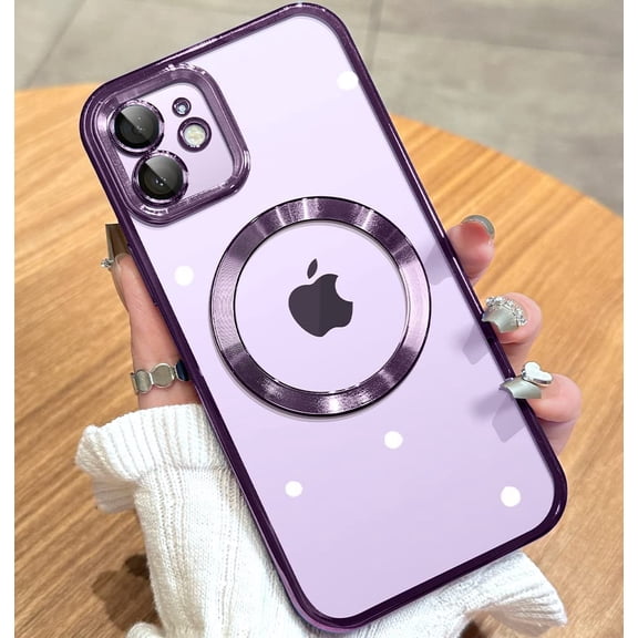 Magnetic Clear for iPhone 11 Case with Exlusive Build-in Camera Cover [No.1 Strong N52 Magnets] [Compatible with Magsafe] for Women Girls Phone Case (6.1")-Purple