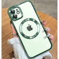 thumbnail image 1 of Magnetic Clear for iPhone 12 Case with Exlusive Build-in Camera Cover [No.1 Strong N52 Magnets] [Compatible with Magsafe] for Women Girls Phone Case (6.1")-Green, 1 of 12