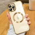 thumbnail image 1 of Magnetic Clear for iPhone 12 Pro Case with Camera Lens Protector [Compatible with MagSafe] Luxury Plating Bumper Soft TPU Shockproof Protective Slim Phone Cover for Women Girls-Gold, 1 of 12