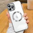 thumbnail image 1 of Magnetic Clear for iPhone 12 Pro Case with Camera Lens Protector [Compatible with MagSafe] Luxury Plating Bumper Soft TPU Shockproof Protective Slim Phone Cover for Women Girls-Silver, 1 of 12