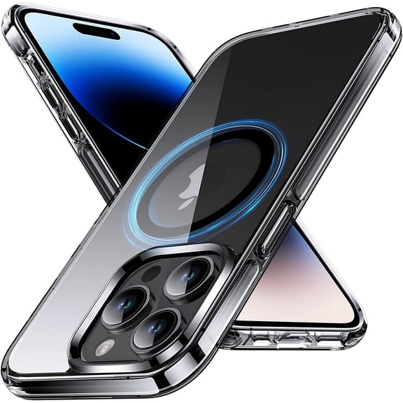 Magnetic Clear for iPhone 14 Pro Case [NO.1 Magnets][Non-Yellow][MIL-Grade Tested] Full Airbag Protection [Compatible with MagSafe] for iPhone 14 Pro Slim Cover 6.1'', Clear Black
