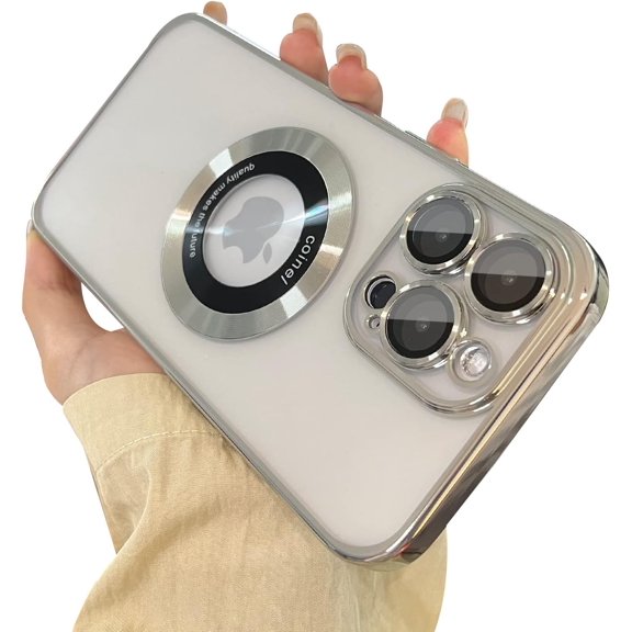 Magnetic Clear iPhone 14 Pro Max Case [Compatible with MagSafe] [Logo View] for Women & Men, Electroplating Process Full Camera Cover Protection Compatible with iPhone 14 Pro Max-Silver