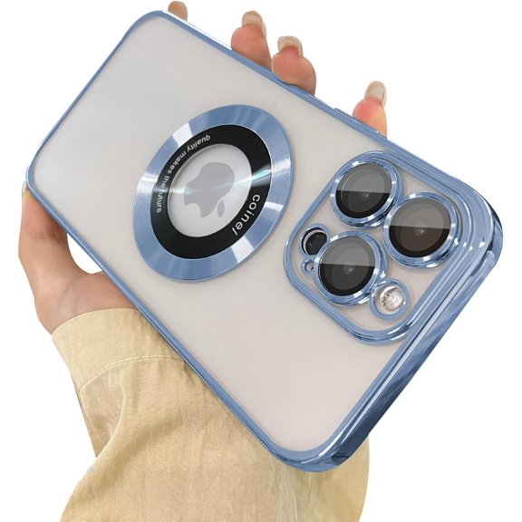 Magnetic Clear iPhone 14 Pro Max Case [Compatible with MagSafe] [Logo View] for Women & Men, Electroplating Process Full Camera Cover Protection Compatible with iPhone 14 Pro Max-Blue