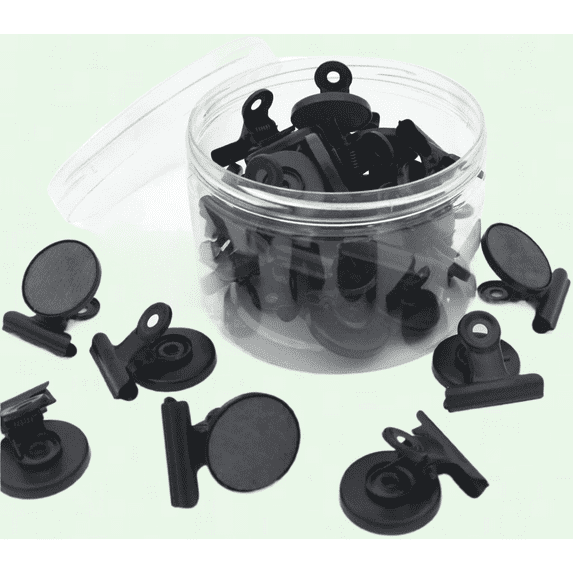 Magnetic Clips 20 Pack, Strong Black Fridge Magnets, Heavy Duty Magnetic Clips for Whiteboard, Office, Home Decoration, Photo Displays