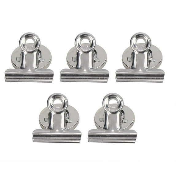 Magnetic Clips, 5 Pack Magnetic Hooks Clips Strong Refrigerator Magnets Clips Round Stainless Steel Nickel-Plated Powerful Magnet Fastening Set(Silver),quick clip