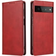 thumbnail image 1 of Magnetic Closure Flip Wallet Leather Phone Case Shockproof Durable Card Holder Deluxe PU Cover for Google Pixel 6 7 Pro 7A 6A 5A 4A 3A XL Pixel 5/4/3 Red, 1 of 8
