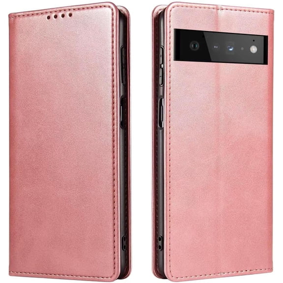 Magnetic Closure Flip Wallet Leather Phone Case Shockproof Durable Card Holder Deluxe PU Cover for Google Pixel 6 7 Pro 7A 6A 5A 4A 3A XL Pixel 5/4/3 Pink