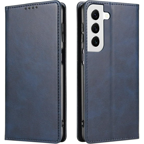 Magnetic Closure Flip Wallet Leather Phone Case Shockproof Durable Card Holder Deluxe PU Cover for Samsung Galaxy A52 A32 A72 A25 A14 A02 A21S A03 A01 Core Blue