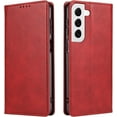 thumbnail image 1 of Magnetic Closure Flip Wallet Leather Phone Case Shockproof Durable Card Holder Deluxe PU Cover for Samsung Galaxy A52 A32 A72 A25 A14 A02 A21S A03 A01 Core Red, 1 of 8