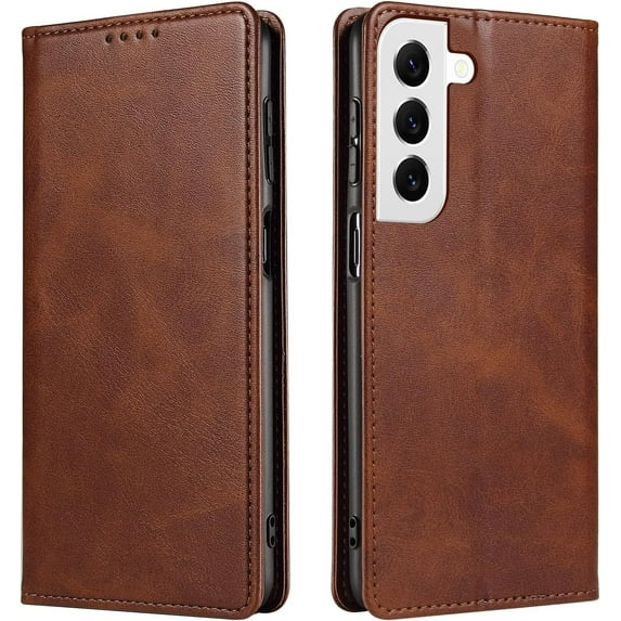 Magnetic Closure Flip Wallet Leather Phone Case Shockproof Durable Card Holder Deluxe PU Cover for Samsung Galaxy A52 A32 A72 A25 A14 A02 A21S A03 A01 Core Brown