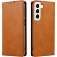 thumbnail image 1 of Magnetic Closure Flip Wallet Leather Phone Case Shockproof Durable Card Holder Deluxe PU Cover for Samsung Galaxy S22 S23 Ultra S21 Plus S20 FE Khaki, 1 of 8