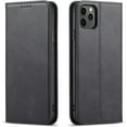 thumbnail image 1 of Magnetic Closure Flip Wallet Leather Phone Case Shockproof Durable Card Holder Deluxe PU Cover for iPhone 11 14 Pro Max 12 13 Mini XR XS 7 8 Plus SE Black, 1 of 8