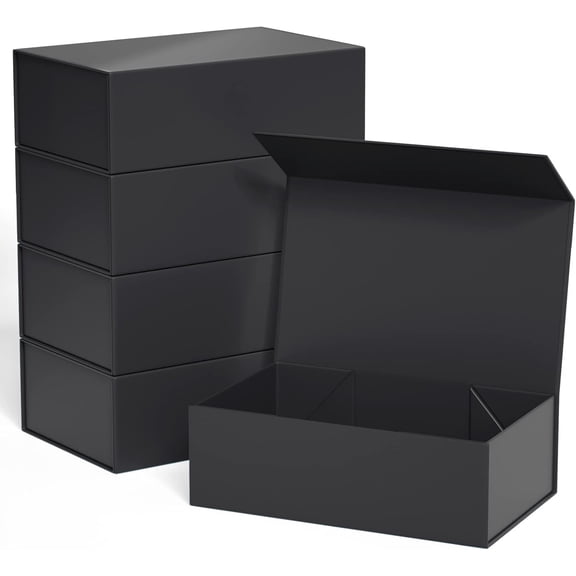 Magnetic Closure Gift Box 12 in x 6 in x 4 in Black 5 Pack