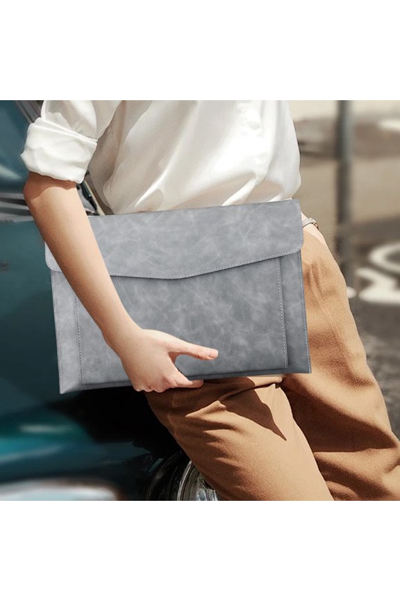 Magnetic Closure Leather Document File Bag A4 Folder Business Briefcase For Office Organization Gray 1 Count