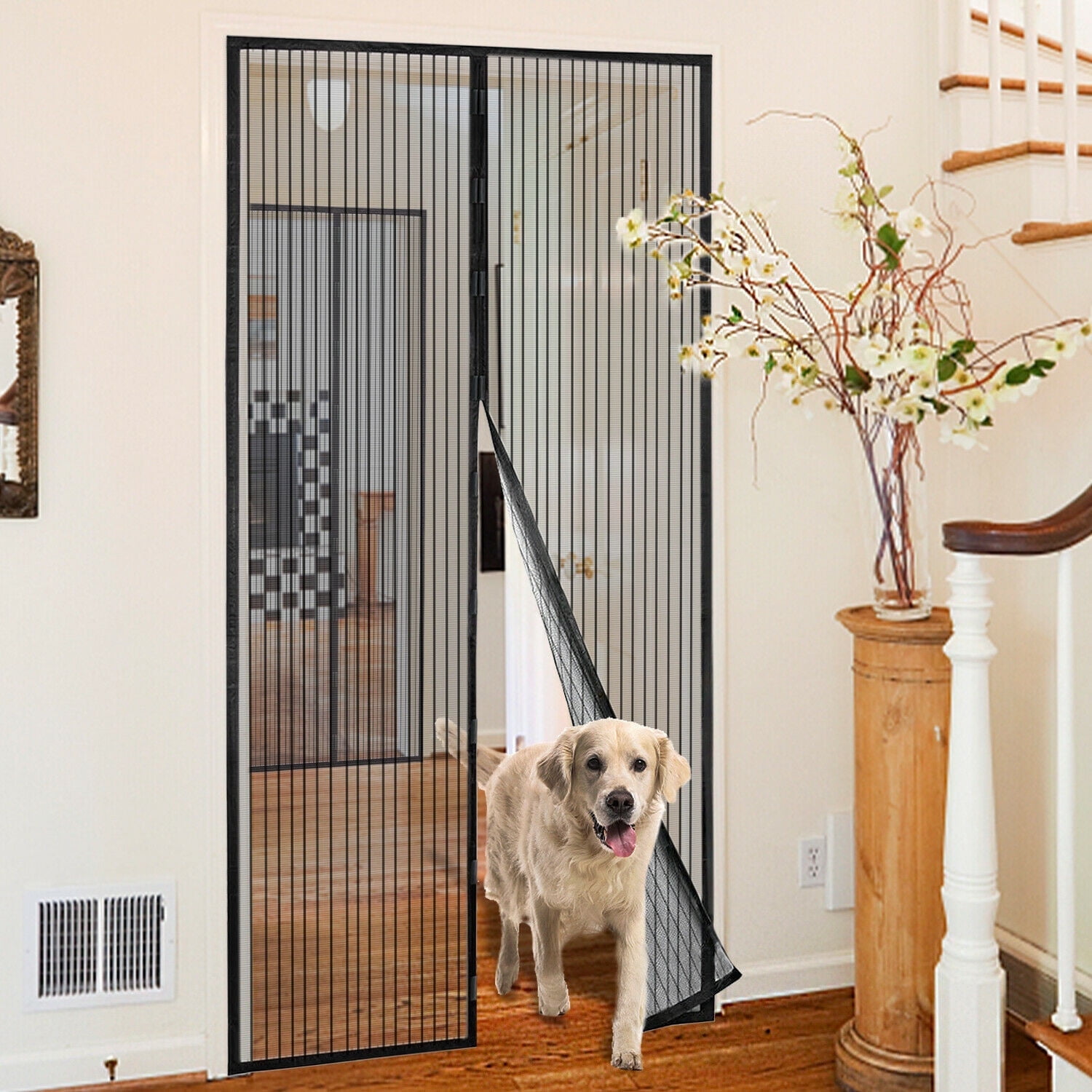 Magnetic Closure Screen Door for 36"x82" French Door Sliding Door Pet and Dog Friendly, Durable Fiberglass Mesh Double Door Screen Mesh Retractable Curtain, Keep Bugs Mosquito Out, Fly Screen