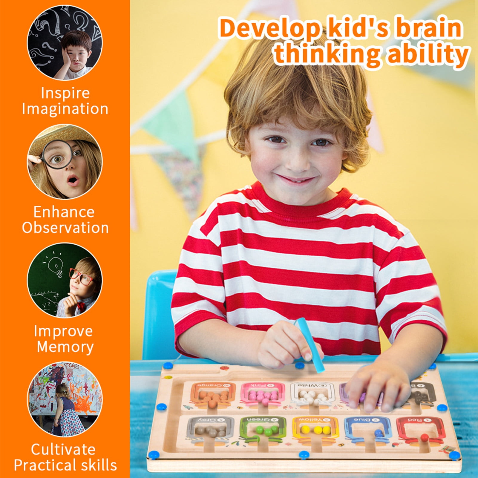 Color And Number Maze, Wooden Puzzle Board Game For Toddlers, Counting Matching