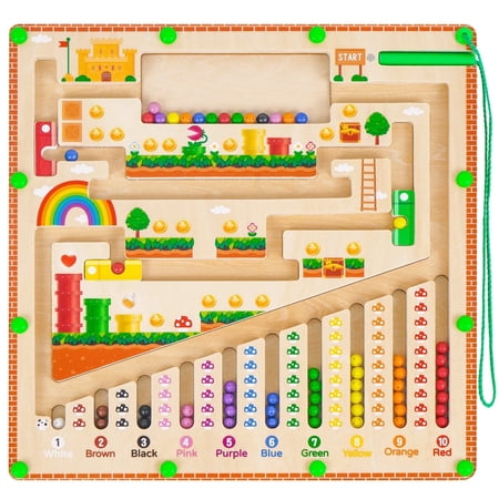 Magnetic Color and Number Maze, Wooden Toddler Puzzle Board Montessori Toys, Kids Sensory Stem Learning Toys for 2 3 4 5 Year Old