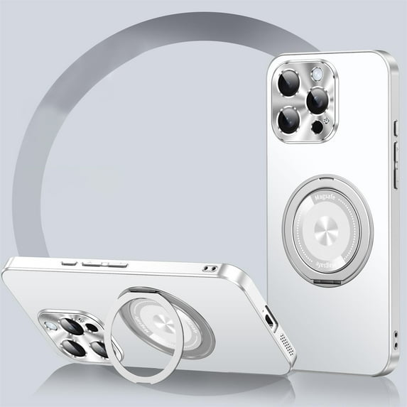 Magnetic Comaptible for iPhone 14 Pro Max Case with Stand, 360° Rotatable Ring Holder Kickstand Support Magnetic Car Mount Shockproof Protective Bumper Phone Case for Apple iPhone 14 Pro Max, Silver