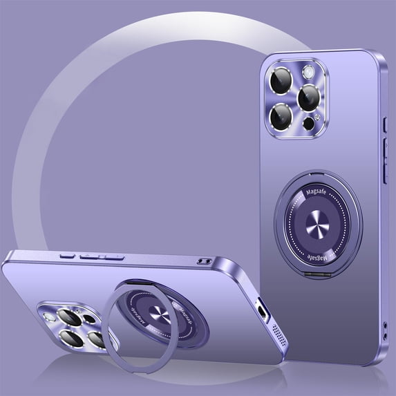 Magnetic Comaptible for iPhone 15 Pro Max Case with Stand, 360° Rotatable Ring Holder Kickstand Support Magnetic Car Mount Shockproof Protective Bumper Phone Case for Apple iPhone 15 Pro Max, Purple