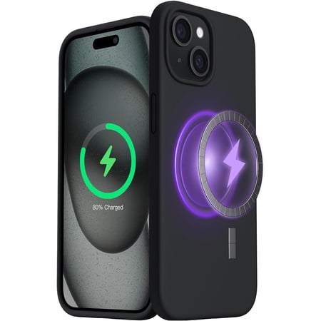 Magnetic Compatible Silicone Case Designed for Apple iPhone 15 Plus,14 Plus Liquid Silicone Case, Shockproof Case with Wireless Magnetic Charging Built for Apple iPhone 15 Plus,14 Plus,Black