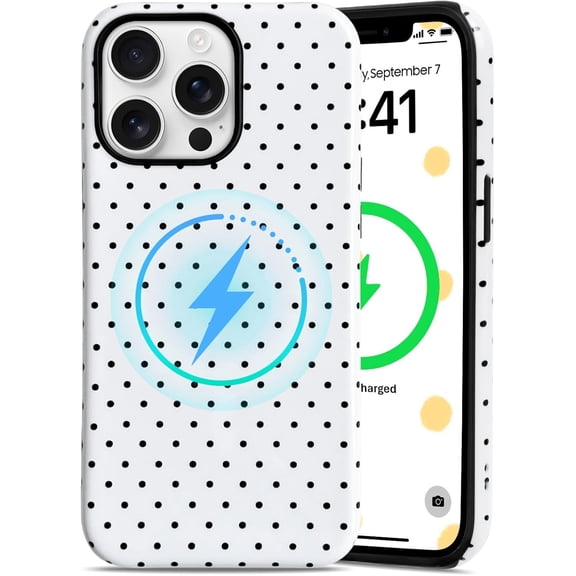 Magnetic Compatible for iPhone 13 Pro Case Compatible for MagSafe Cute Aesthetics Polka Dots with 2 in 1 Design for Women Girls Soft TPU+PC Cover Shockproof Protective Girly-White