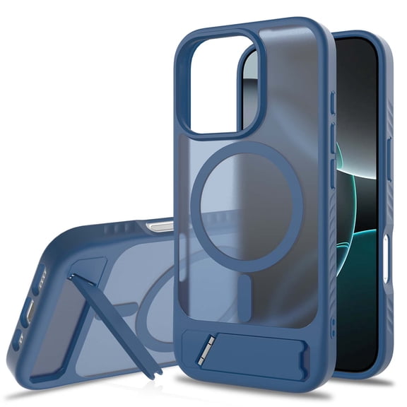 Magnetic Compatible with iPhone 15/14/13 Case, [Built-in Invisible Kickstand][Compatible with MagSafe] [Military Grade Shockproof] Slim Translucent Matte Phone Case for iPhone 15/14/13, Darkblue
