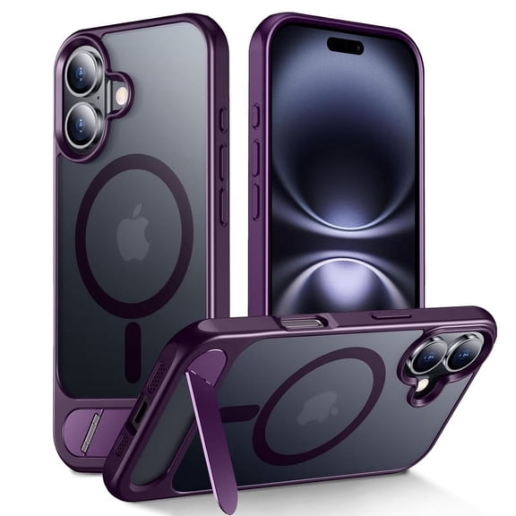 Magnetic Compatible with iPhone 16 Case, [Built-in Invisible Kickstand][Compatible with MagSafe] [Military Grade Shockproof] Slim Translucent Matte Phone Case for iPhone 16 6.1" Purple