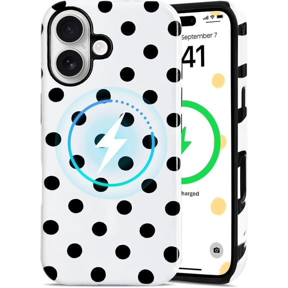 Magnetic Compatible for iPhone 16 Case Compatible for MagSafe Cute Aesthetic Polka Dot with 2 in 1 Design for Women Girls Soft TPU+PC Cover Shockproof Protective Girly-Pure White