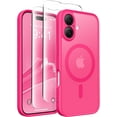 thumbnail image 1 of Magnetic Compatible with iPhone 16 Case, Upgraded [Full Camera Protection] [Compatible with MagSafe] Protective Translucent Matte Women Girl Phone Case Cover, Hot Pink, 1 of 14