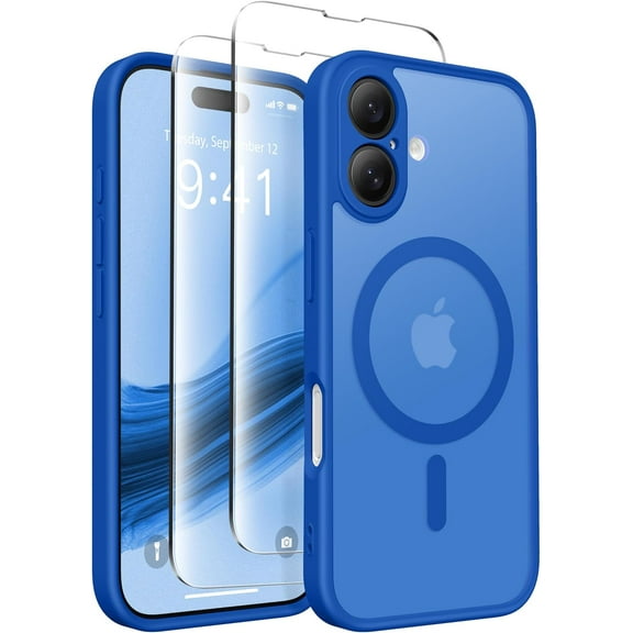Magnetic Compatible with iPhone 16 Case, Upgraded [Full Camera Protection] [Compatible with MagSafe] Protective Translucent Matte Women Girl Phone Case Cover, Klein Blue