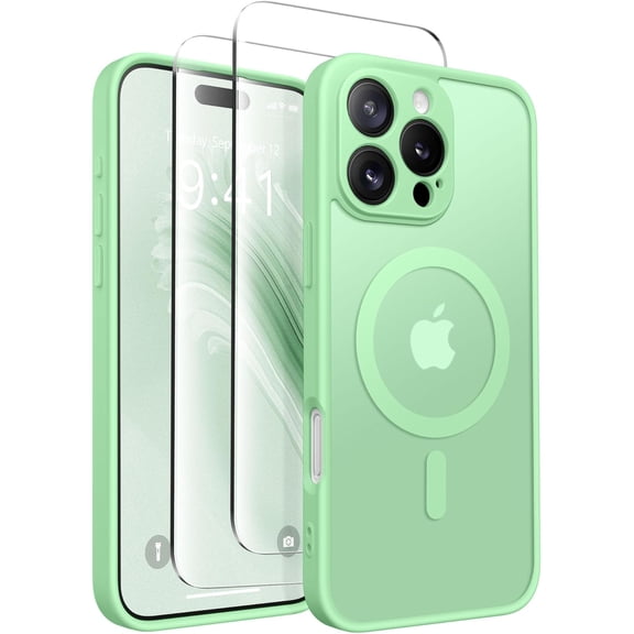 Magnetic Compatible with iPhone 16 Pro Case, Upgraded [Full Camera Protection] [Compatible with MagSafe] Protective Translucent Matte Women Girl Phone Case Cover, Bamboo Green