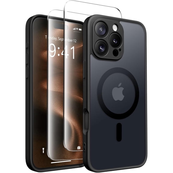 Magnetic Compatible with iPhone 16 Pro Case, Upgraded [Full Camera Protection] [Compatible with MagSafe] Protective Translucent Matte Women Girl Phone Case Cover, Black