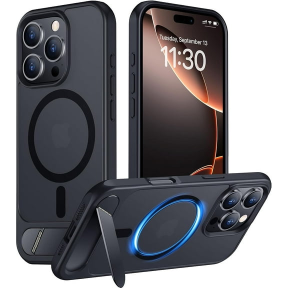 Magnetic Compatible with iPhone 16 Pro Max Case, [Built-in Invisible Kickstand][Compatible with MagSafe] [Military Grade Shockproof] Slim Translucent Matte Phone Case for iPhone 16 Pro Max 6.9" Black