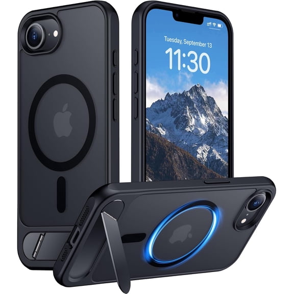 Magnetic Compatible with iPhone 16E Case, [Built-in Invisible Kickstand][Compatible with MagSafe][Military Grade Shockproof] Slim Translucent Matte Case for iPhone 16E 6.1" 2025
