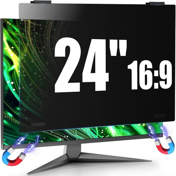 Magnetic Computer Privacy Screen Filter 24 Inch for Frameless Monitor Thin Bezel 16:9 Widescreen, Hanging Removable Anti Glare Blue Light Privacy Shield Protector Eye Protection