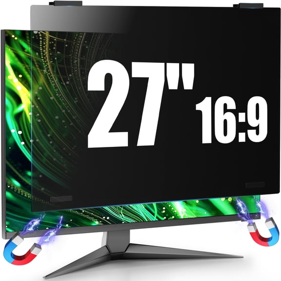 Magnetic Computer Privacy Screen Filter 27 Inch for Frameless Monitor Thin Bezel 16:9 Widescreen, Hanging Removable Anti Glare Blue Light Privacy Filter Protector Eye Care
