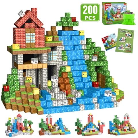 WLBES 200PCS Magnetic Blocks, Forest Cube Stacking Magnet Toys, STEM Educational Building Toy for Kids 3+, Ideal Birthday & Holiday Gift for Boys & Girls