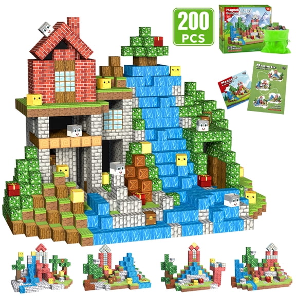 WLBES 200PCS Magnetic Blocks, Forest Cube Stacking Magnet Toys, STEM Educational Building Toy for Kids 3+, Ideal Birthday & Holiday Gift for Boys & Girls