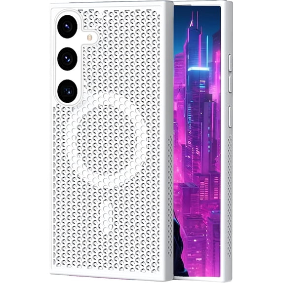 Magnetic Cooling Case for Samsung Galaxy S24, Hard PC Slim Cellular Hole Heat Dissipation Mesh Breathable Hollow Honeycomb Case for Samsung Galaxy S24 SR-White